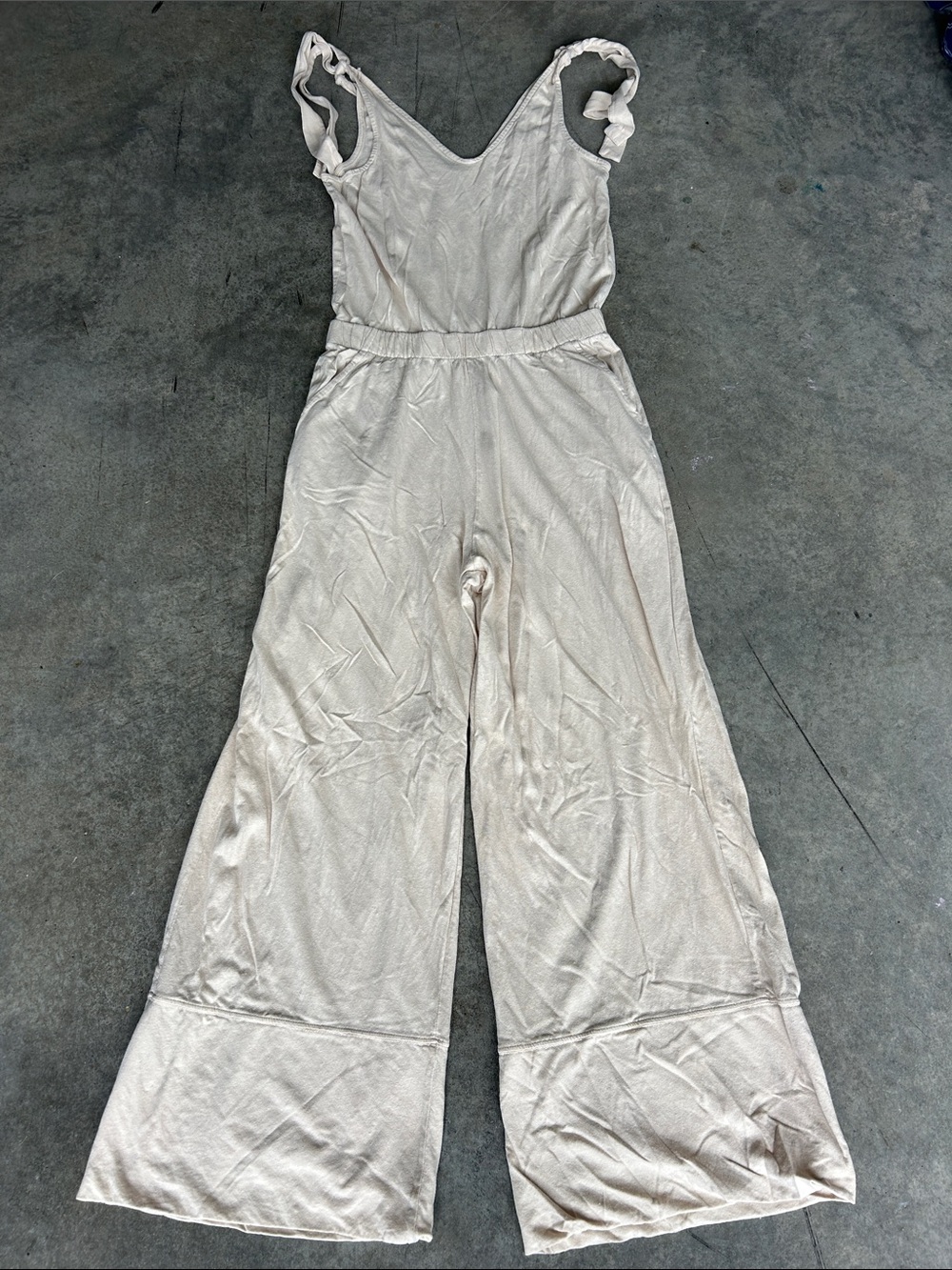 Pact Cream Sleeveless Wide-Leg Jumpsuit